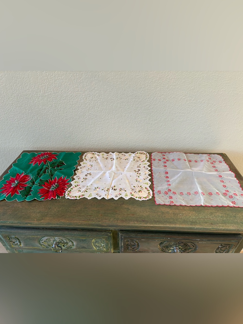 Lot of 3 Vintage Christmas Handkerchiefs